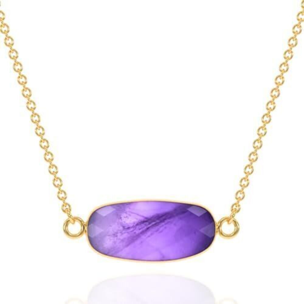 2734 Amethyst Necklace , Premium Gold Oval Necklaces - Tarnish Free 18K